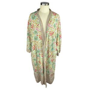 HANDPRINT Colorful Floral Print Kimono Robe Women's One Size Lightweight Cotton